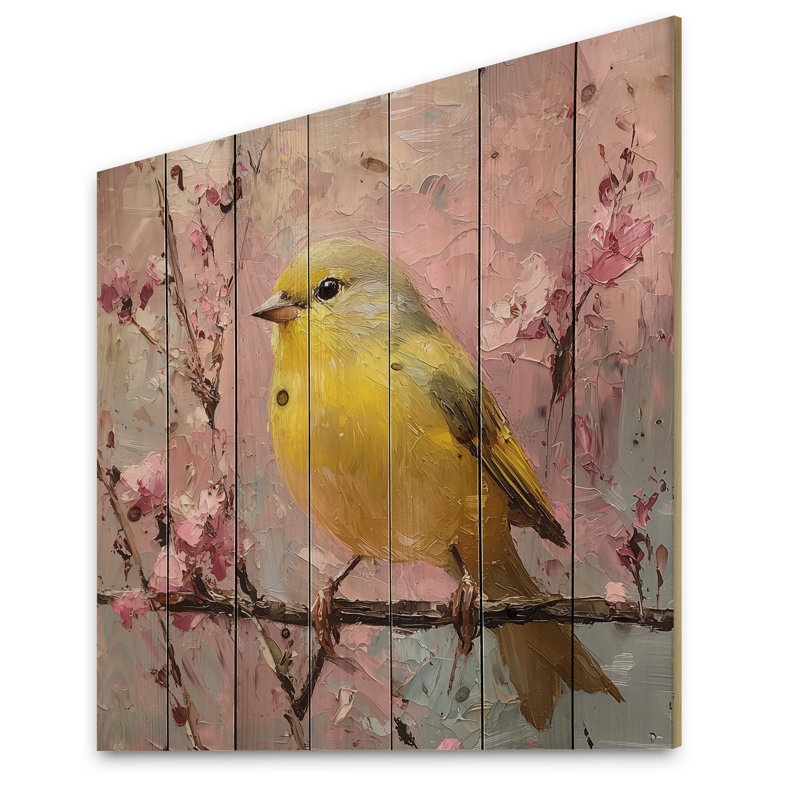 Songbird In Melody Summer Tree III - Art mural en bois oiseau - sur bois de pin naturel, H 30 po x l 30 po x P 0,78 po