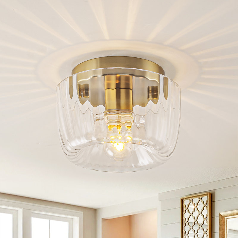 Plafonnier encastré rond 1 lumière en verre nervuré transitionnel 1 lumière