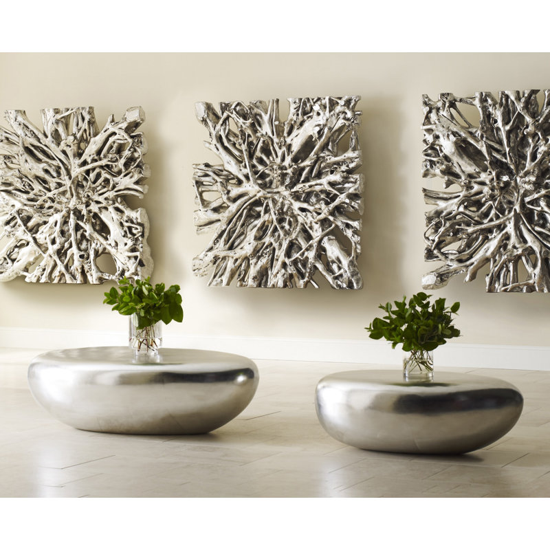 River Stone Coffee Table, 14" H x 42" L x 26" W, Silver Leaf