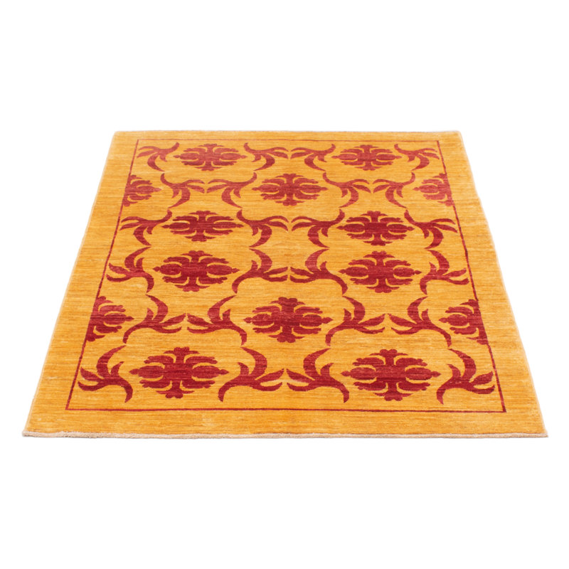 Tapis orange clair en laine noué à la main de conception unique 5 pi x 6 pi 6 po nouvel âge Bohdan