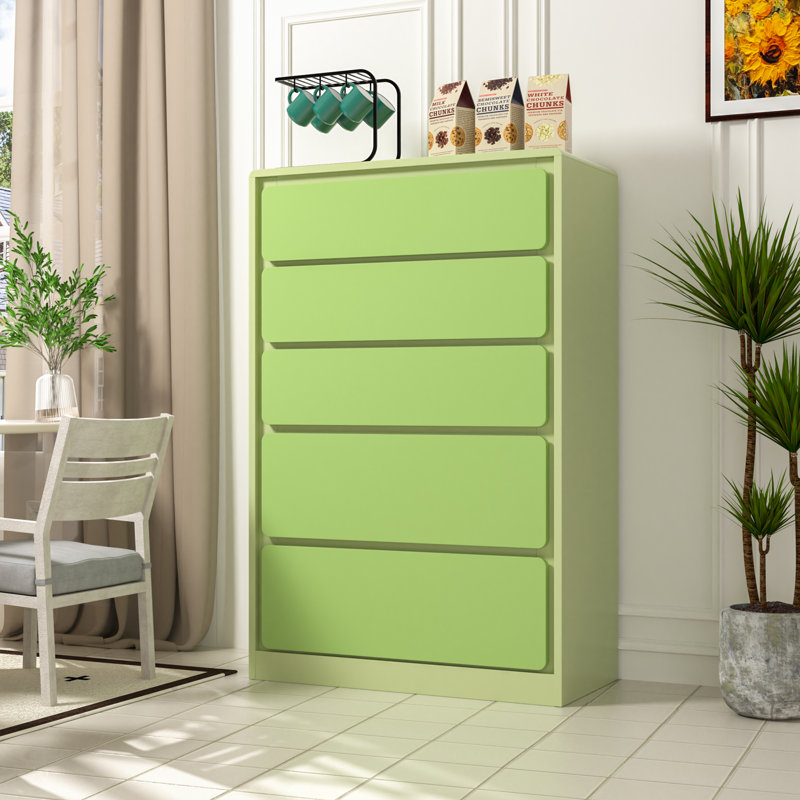 Commode 5 tiroirs avec coin rond vert
