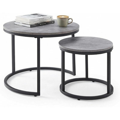 Table basse gigogne avec fini imitation béton, table d'appoint moderne de style industriel