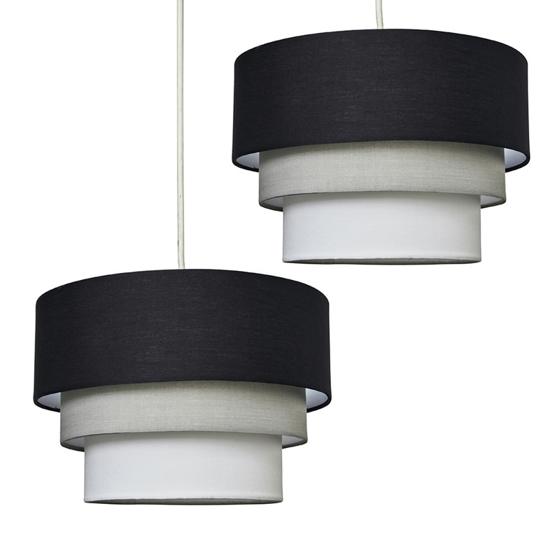 2 x Round Modern 3 Tier Fabric Ceiling Pendant Light Shade - Complete with a 10w LED Bulb Cotton, 40 cm H x 25 cm W x 25 cm D