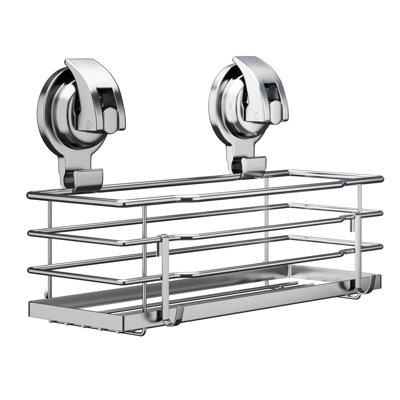 Rust Proof 304 Stainless Steel Suction Cup Shower Caddy with Soap Dish & Hooks for Razor Sponge Silver