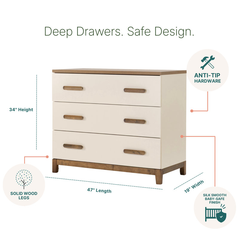 Lala Little 3-drawer dresser, Almond Milk/Walnut