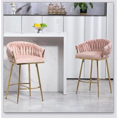 Ensemble de 2 tabourets de bar de 26 po à hauteur de comptoir avec dossier ondulé à la main pour un confort et un style en îlot de cuisine