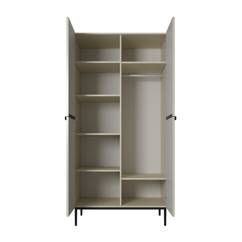 Alhowra 2 Door Manufactured Wood Wardrobe, Grey/Matte Black