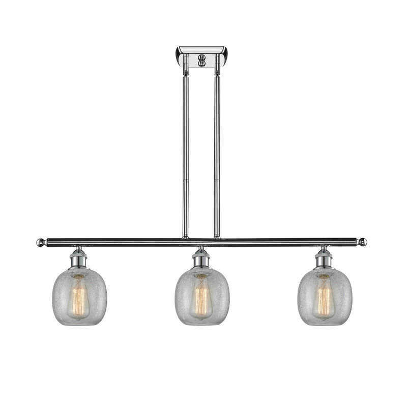 Luminaire suspendu linéaire à 3 lumières pour îlot de cuisine Carlucci, Transparence craquelée, Chrome poli
