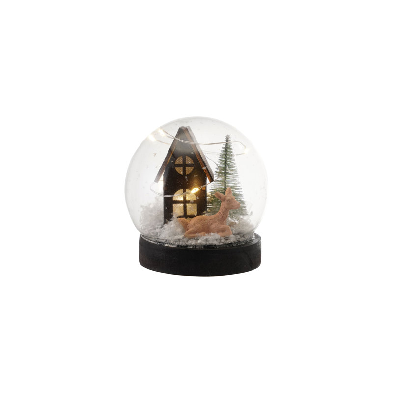 Painted Glass Globe with Cabin Scene and Reclaimed Wood Base