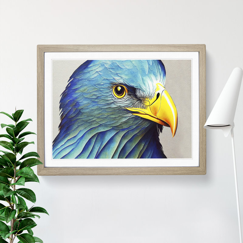 Eagle Bird Watercolour Vol.5 - Single Picture Frame Painting, 25cm H x 34cm W x 2cm D, Oak Framed