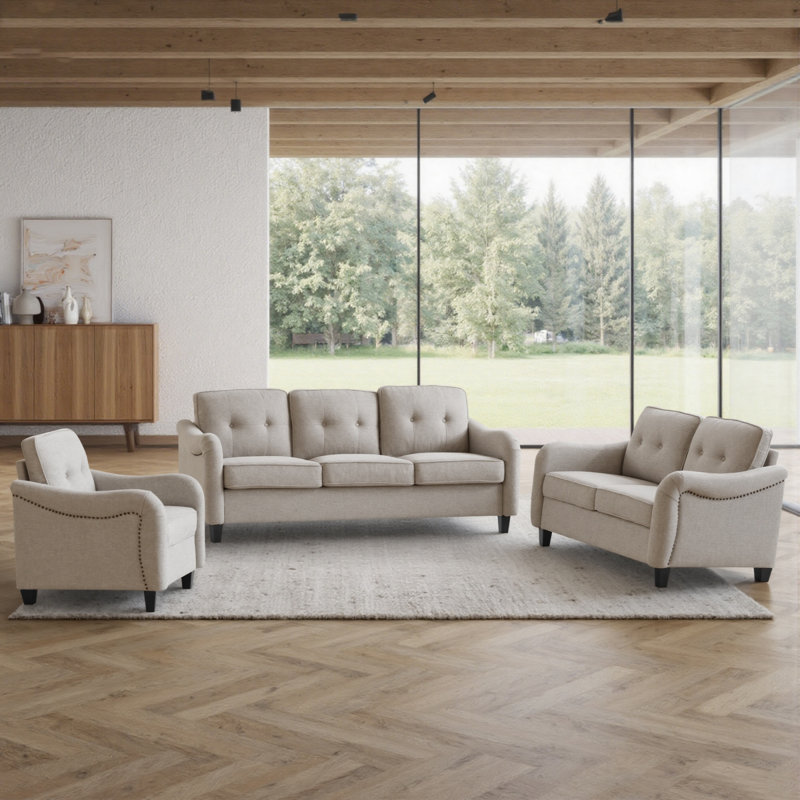Ensemble de canapé de salon 3 pièces, canapé modulaire, causeuse et fauteuil, canapé 3 places moderne + canapé 2 places + fauteuil d'appoint