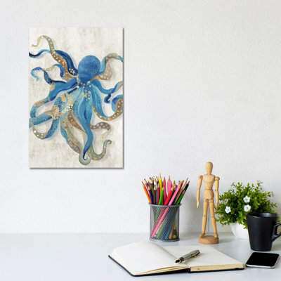 Pieuvre bleue - estampe numérique sur toile tendue avec châssis