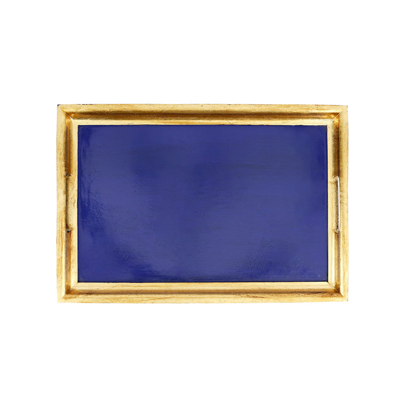 Florentine Wooden Accessories Solid Wood Decorative Tray, 1.25" H x 18.5" W x 12.5" D - Medium, Cobalt/Gold