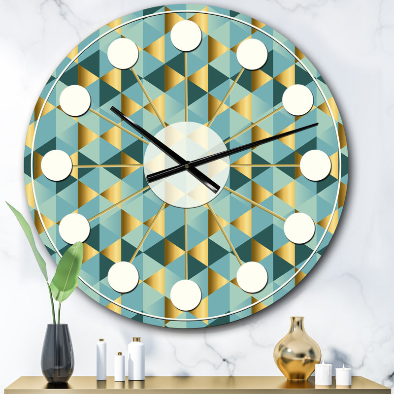 Or et bleu Dynamics V - horloge murale moderne Mid-Century, Surdimensionné