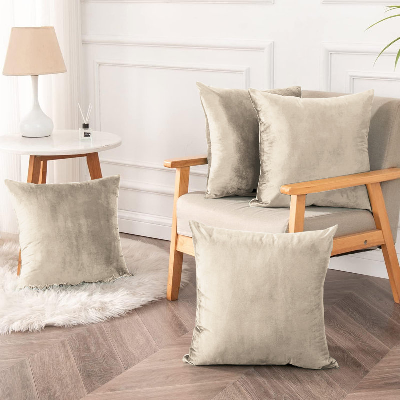 Heavy Crushed Classic Velvet Throw Pillow Cover (Pack of 4), Beige