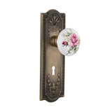Meadows Plate with Decorative Keyhole and White Rose Porcelain Door Knob