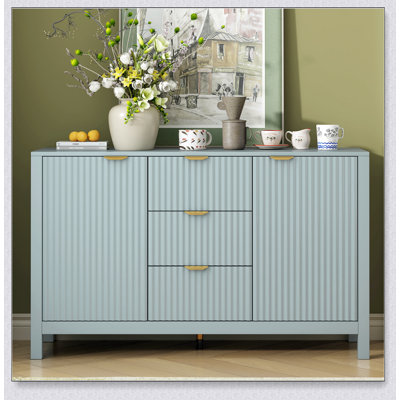 Buffet Wave-Design avec 3 tablettes réglables, 3 tiroirs et portes à fermeture en douceur pour un rangement et une présentation modernes