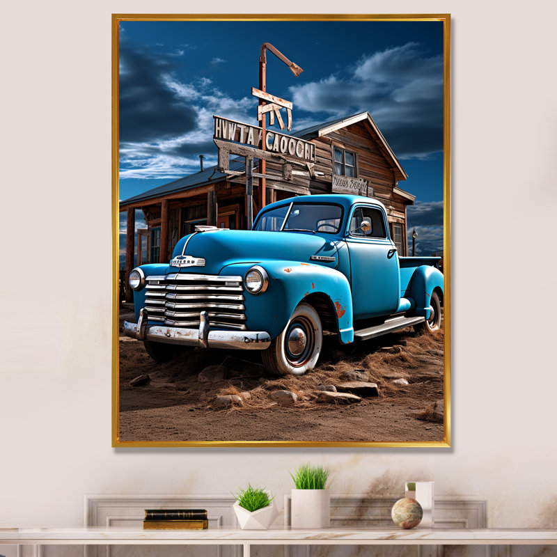 «Essyara Pickup Truck Roadside Nostalgia» sur impression sur toile, H 20 po x l 12 po x P 1 po, Cadre flottant doré