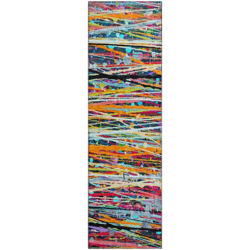Tapis à rayures lavables à la machine de qualité supérieure Mayfield AMF2125, Orange, Tapis de couloir 2 pi 3 po x 7 pi 6 po