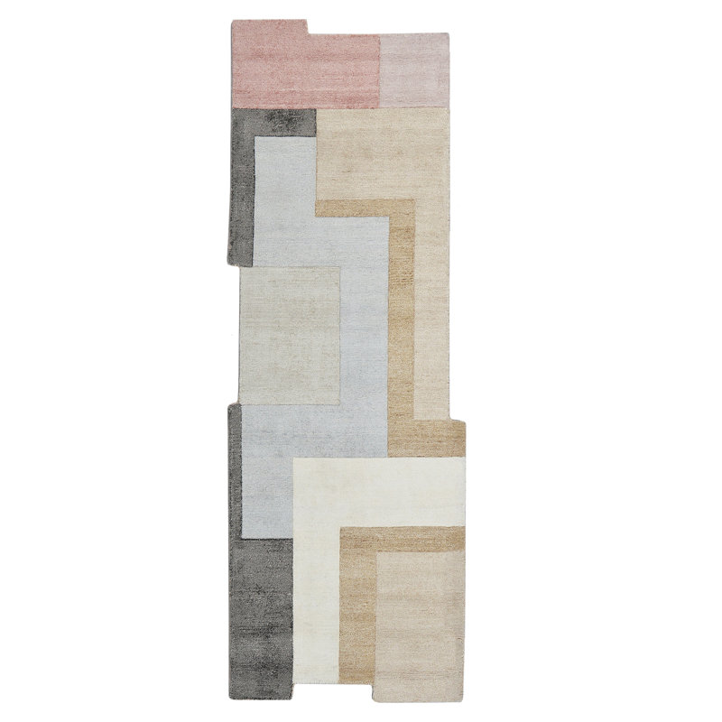 Jenny From The Block Geometric Area Rug in Brown/Blue/Pink, Runner 2'6" x 9'