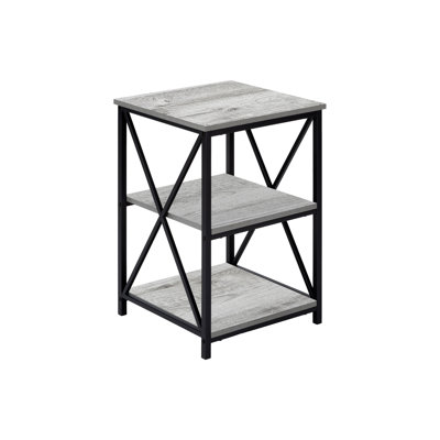 Table d'appoint, l 18 po x P 18 po x H 26 po, métal, 1 pièce, table de bout, gris, table d'appoint à 3 niveaux avec plateau carré