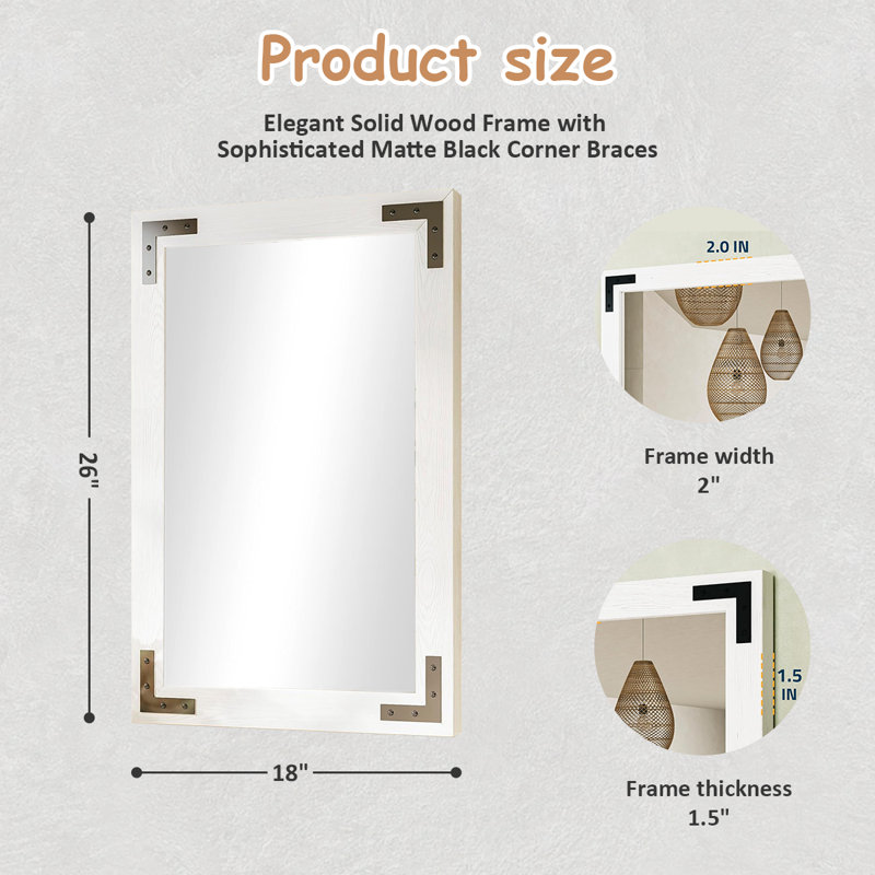 Miroir rectangulaire imperméable pour salles de bain, chambres à coucher, salons et vestibules, 26 po x 18 po