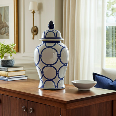 Cinya Stoneware Ceramic Decorative Lidded Jar with Classic Design - Elegant Accent Piece for Home Decor
