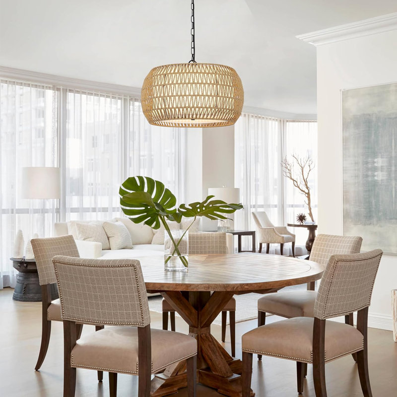 Boho Rattan Farmhouse Chandelier, 9.8" H x 19" W x 19" D, Natural