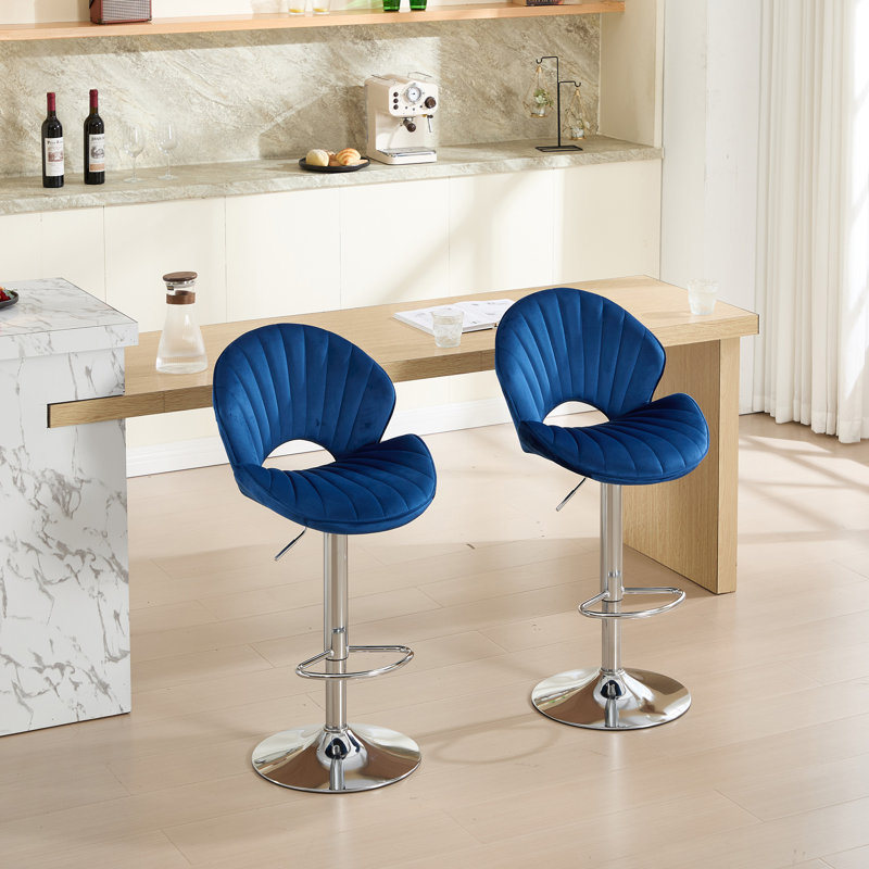 Ensemble de 2 tabourets de bar réglables avec dossier et repose-pieds (sans la table), Marine