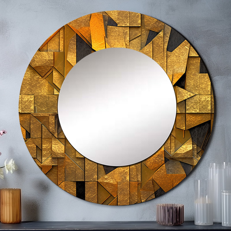 Or noir Fractal Tide VI - miroir mural décoratif Fractals, grand miroir doré, impression d'art en métal, 36 po x 36 po, Rond