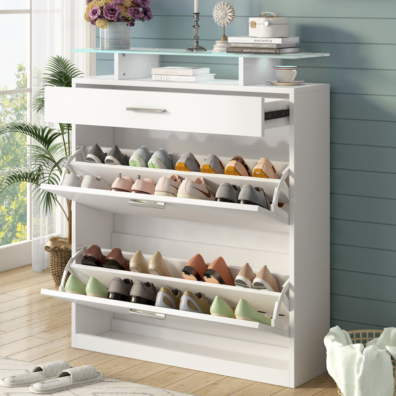 ALL-VV-F3O35-URE-89AAK 16 Pair Shoe Rack, White