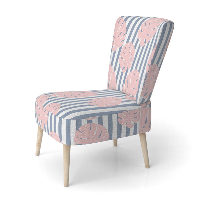 Chaise d'appoint rembourrée à motif rose et bleu avec fleurs tropicales