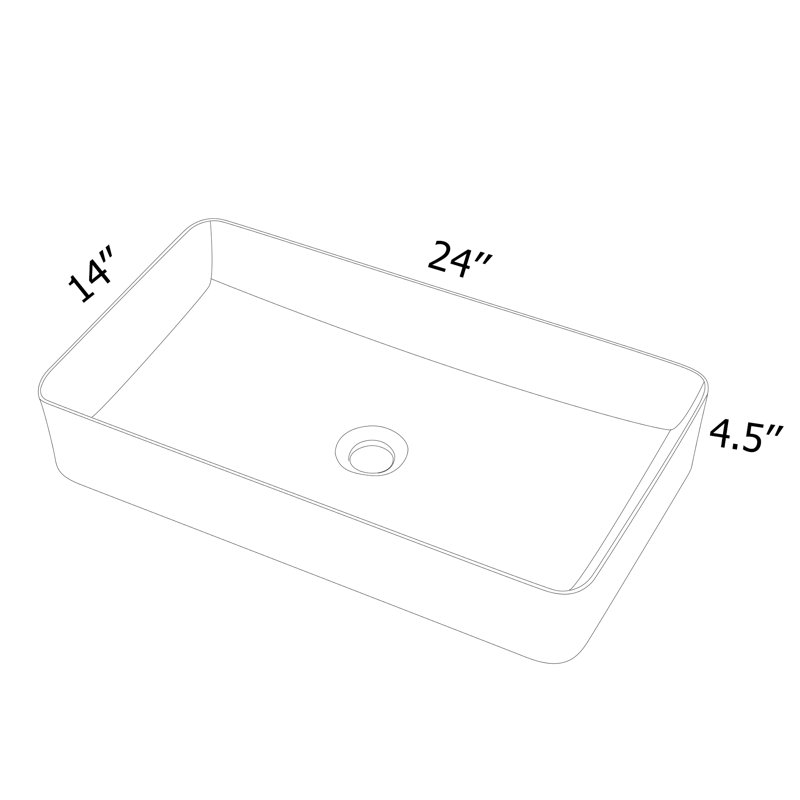 24" White Ceramic Rectangular Vessel Sink with Black Rim