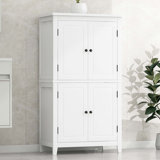 Elegant Bathroom Floor Storage Cabinet, Bathroom Storage Unit, Freestanding Cabinet With 4 Doors, Adjustable Shelves, Adaptable Shelves