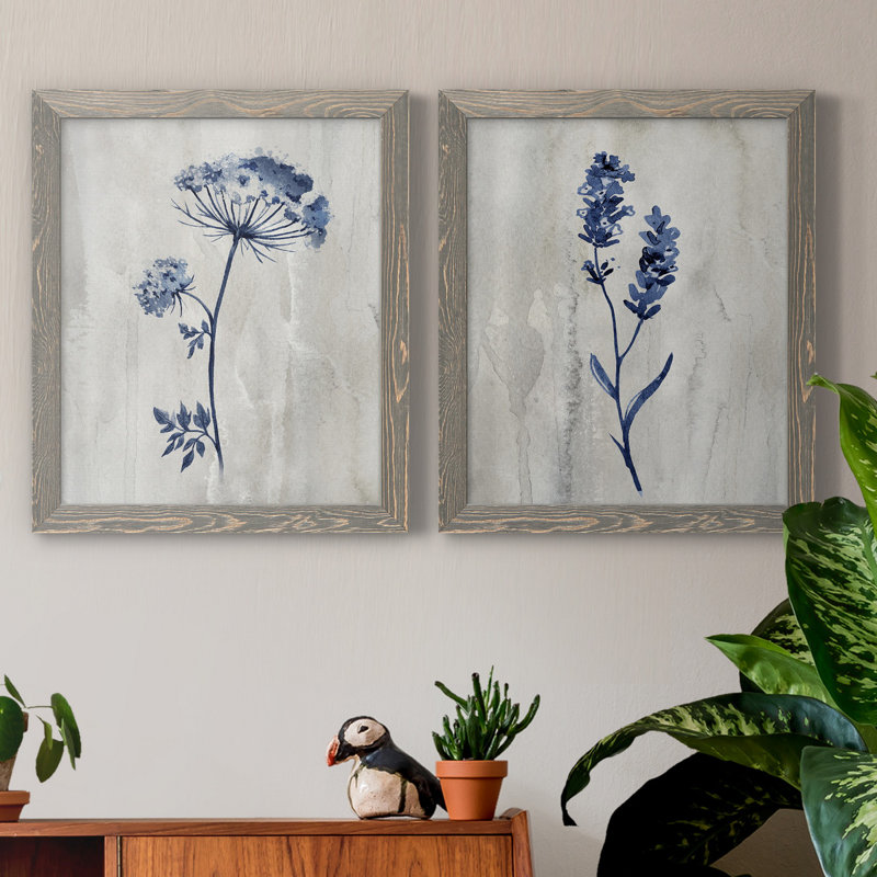 «Indigo Botanical I», ensemble de 2 reproductions d'impressions, Toile encadrée, H 24 po x l 36 po, Gris