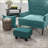 Ottoman Small Foot Stool, Sage Green Linen Modern, Wood Frame for Living Room | Wood | Black-668471316