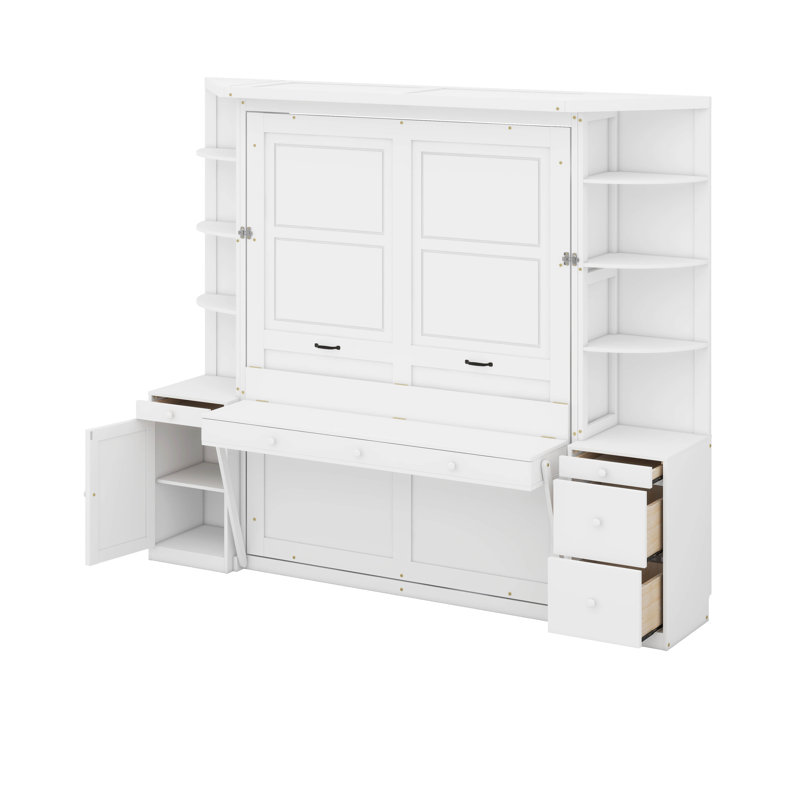 Grand lit escamotable avec bureau, Blanc
