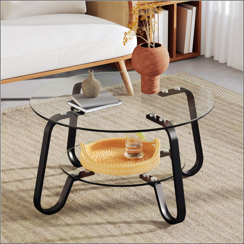 Table basse en verre trempé à double couche de style rétro minimaliste