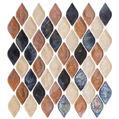 Plume 2" x 1" Arbesque Glass Novelty Mosaic Kitchen Backsplash, Bathroom, Shower, Wall and Floor Tile