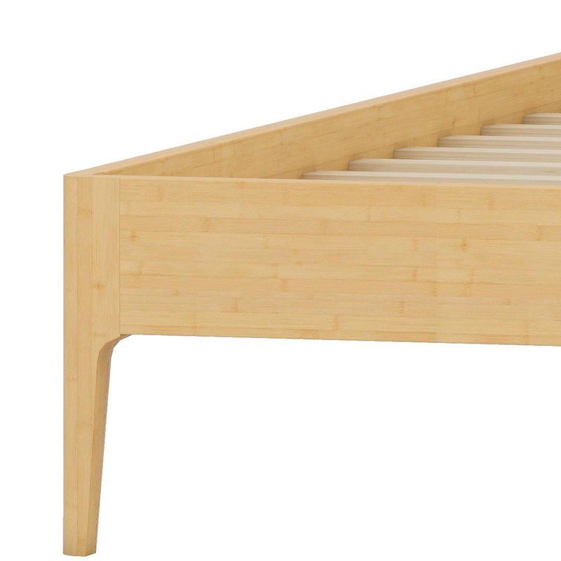 Contemporary Platform Bed Frame with Integrated Slat Support and Metal Reinforcement, Quick and Tool-Free Assembly, Natural