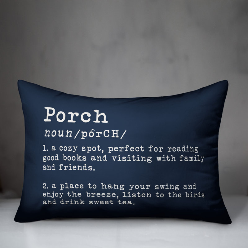Textual Outdoor Throw Pillow, Navy