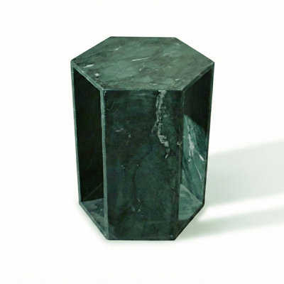 Table d'appoint luxueuse en marbre naturel vert luxueux, table de bout hexagonale de 16 cm avec finition polie, socle en pierre vert diamant et table de chevet moderne pour le salon (40 cm x 32 cm)