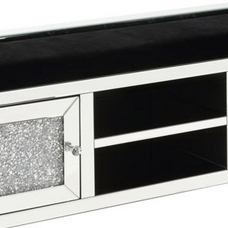 Bench w/Storage, Mirrored & Faux Diamonds