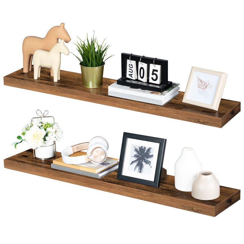 Kayleah 2 Piece Floating Shelf, 1.5" H x 47.2" W x 7.9" D, Rustic Brown