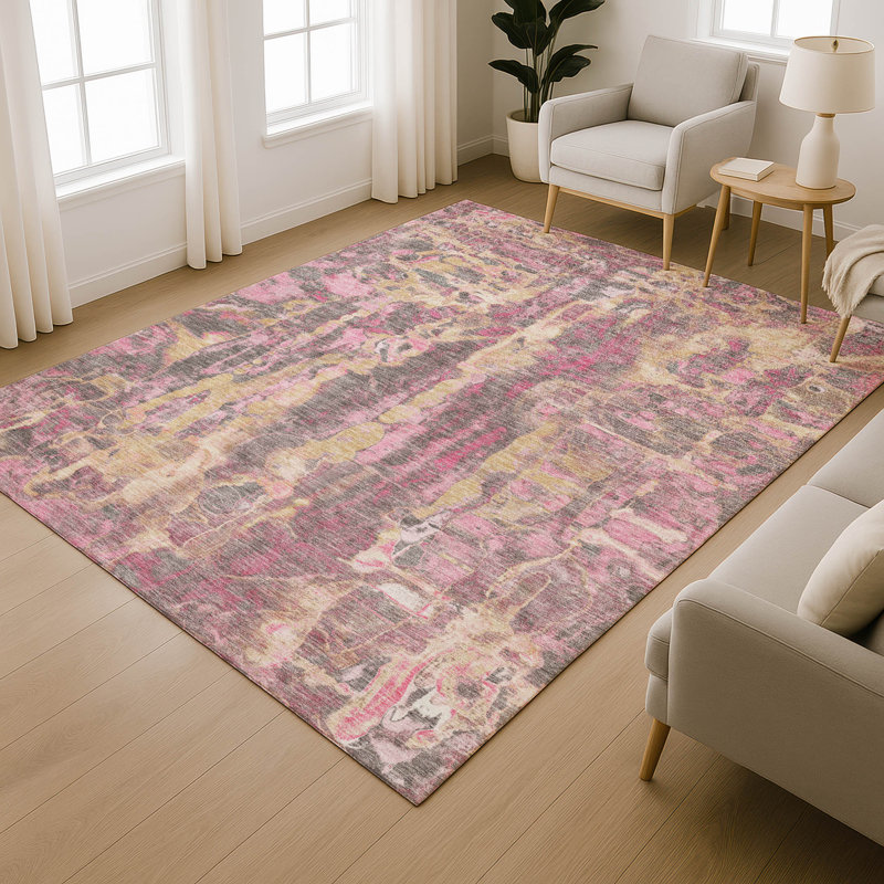 Premium Machine Washable Mayfield AMF2120 Abstract Rug, 9' x 12', Blush