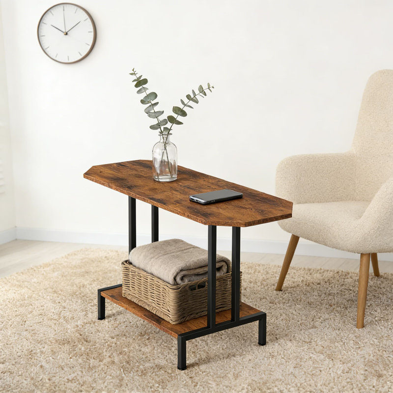 Table basse rustique industrielle avec tablette de rangement, table de salon en bois à 2 niveaux, table centrale rectangulaire pour petits ou grands espaces