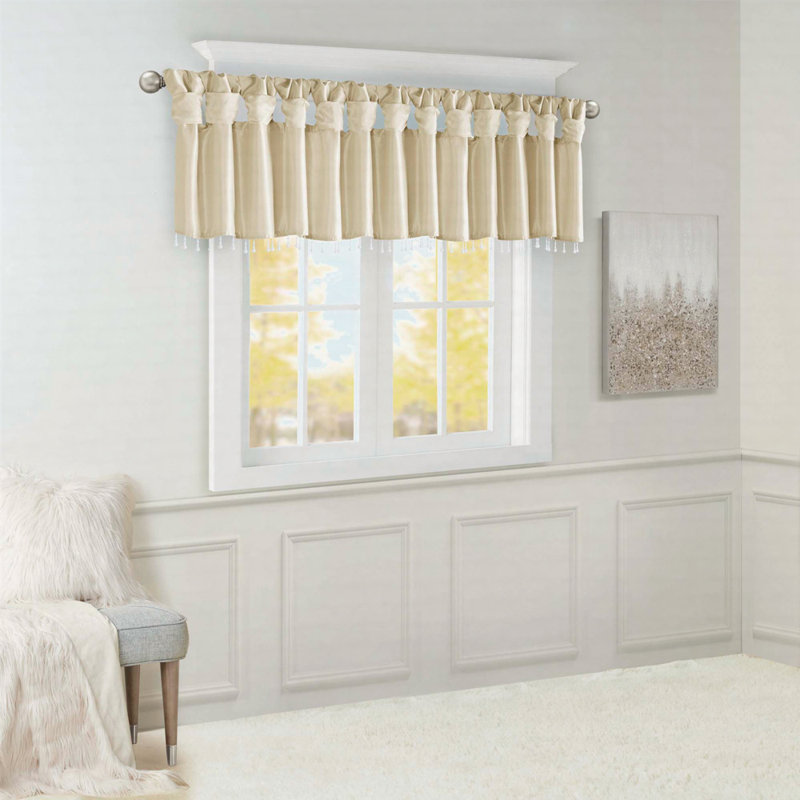 Lightweight Faux Silk Valance With Beads 50X26", Champagne