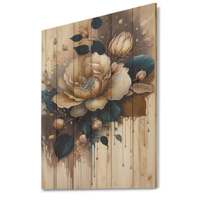 Dessin de Sanaia brun et rose bleue - impression sans cadre sur bois