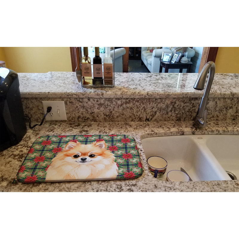 Tapis de vaisselle Pomeranian Christmas PoinsettIas