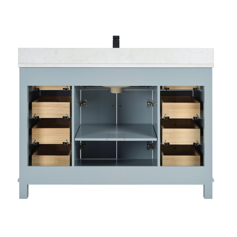48" Solid Wood Sink Vanity With 1' Artificial Stone Top, Cadet, Black